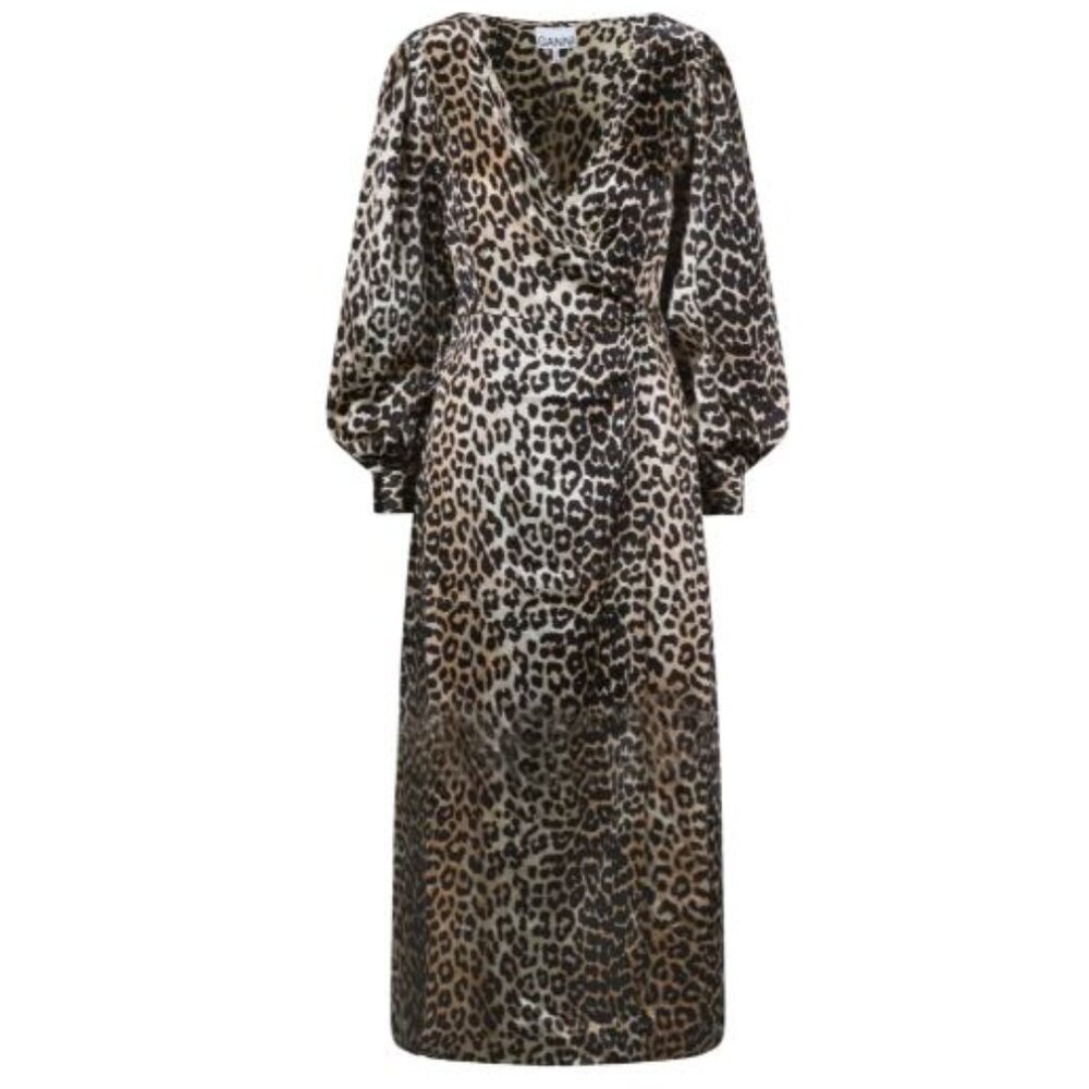 Ganni Leopard Print Maxi Dress in Brown and Black